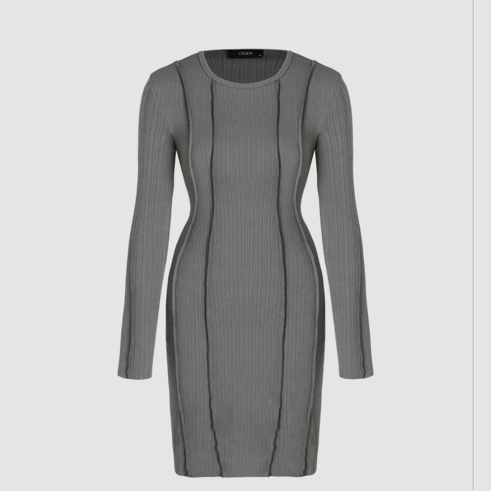 Gray Long Sleeve Midi Dress